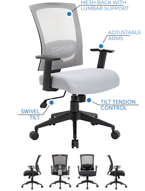 Picture of Flow Mesh Back Task Chair, Lumbar Support, Flip-up Arms, Tilt tension control, Swivel Tilt