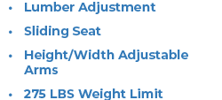 Lumber Adjustment Sliding Seat Height/Width Adjustable Arms 275 LBS Weight Limit