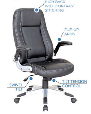 Picture of Executive Chair, High Back with contrast stitching, Flip-up Arms, Tilt tension control, Swivel Tilt