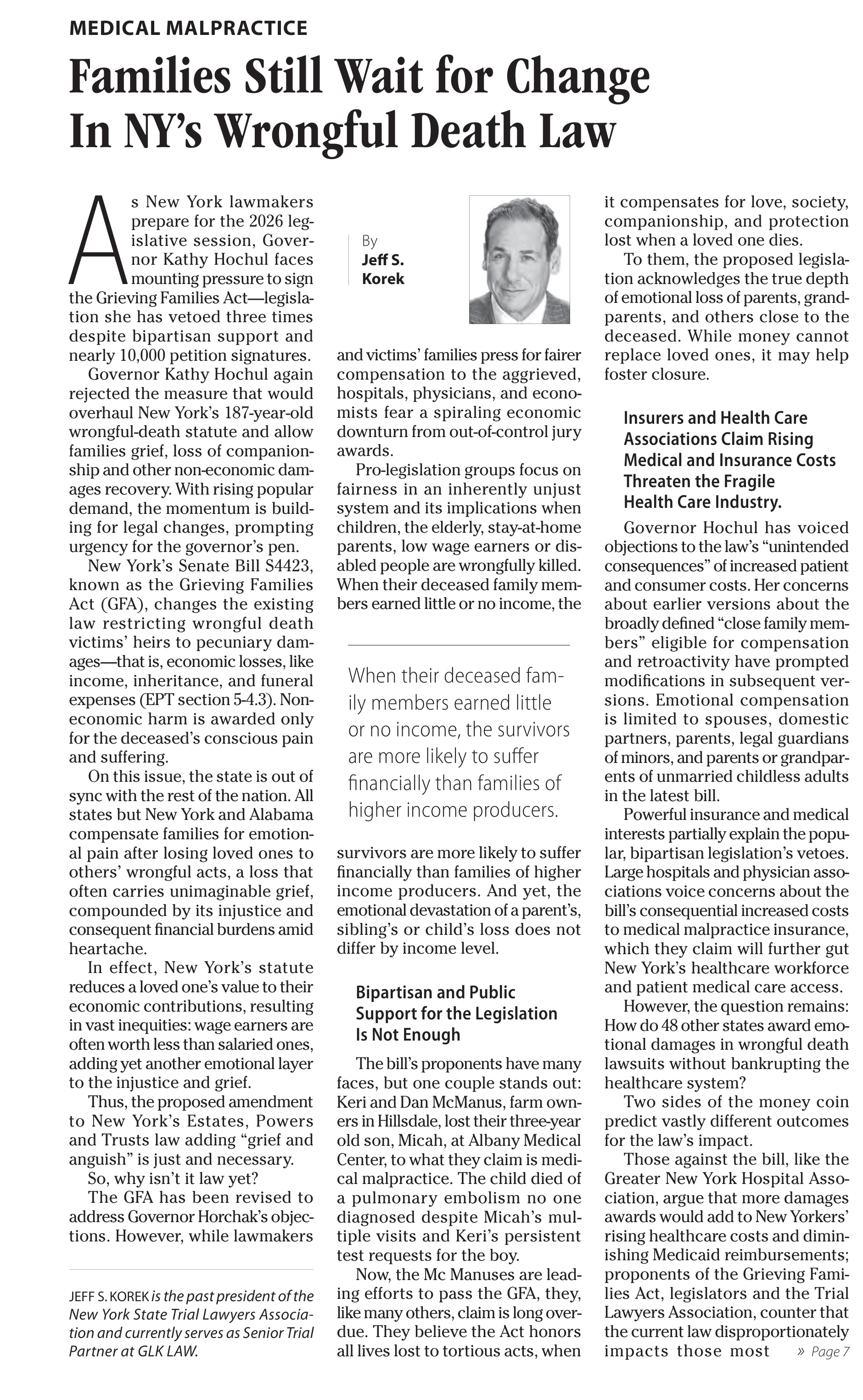 GLK Law — Families Still Wait for Change in NY's Wrongful Death Law