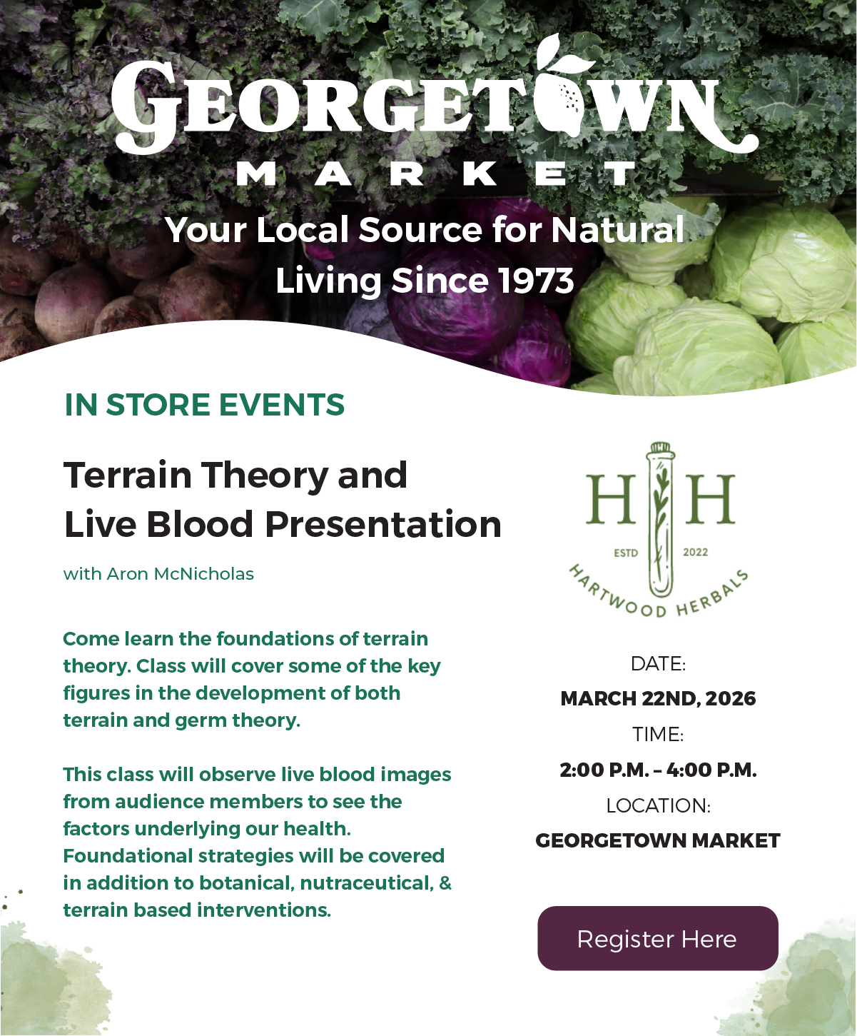 In Store Events: Terrain Theory and Live Blood Presentation