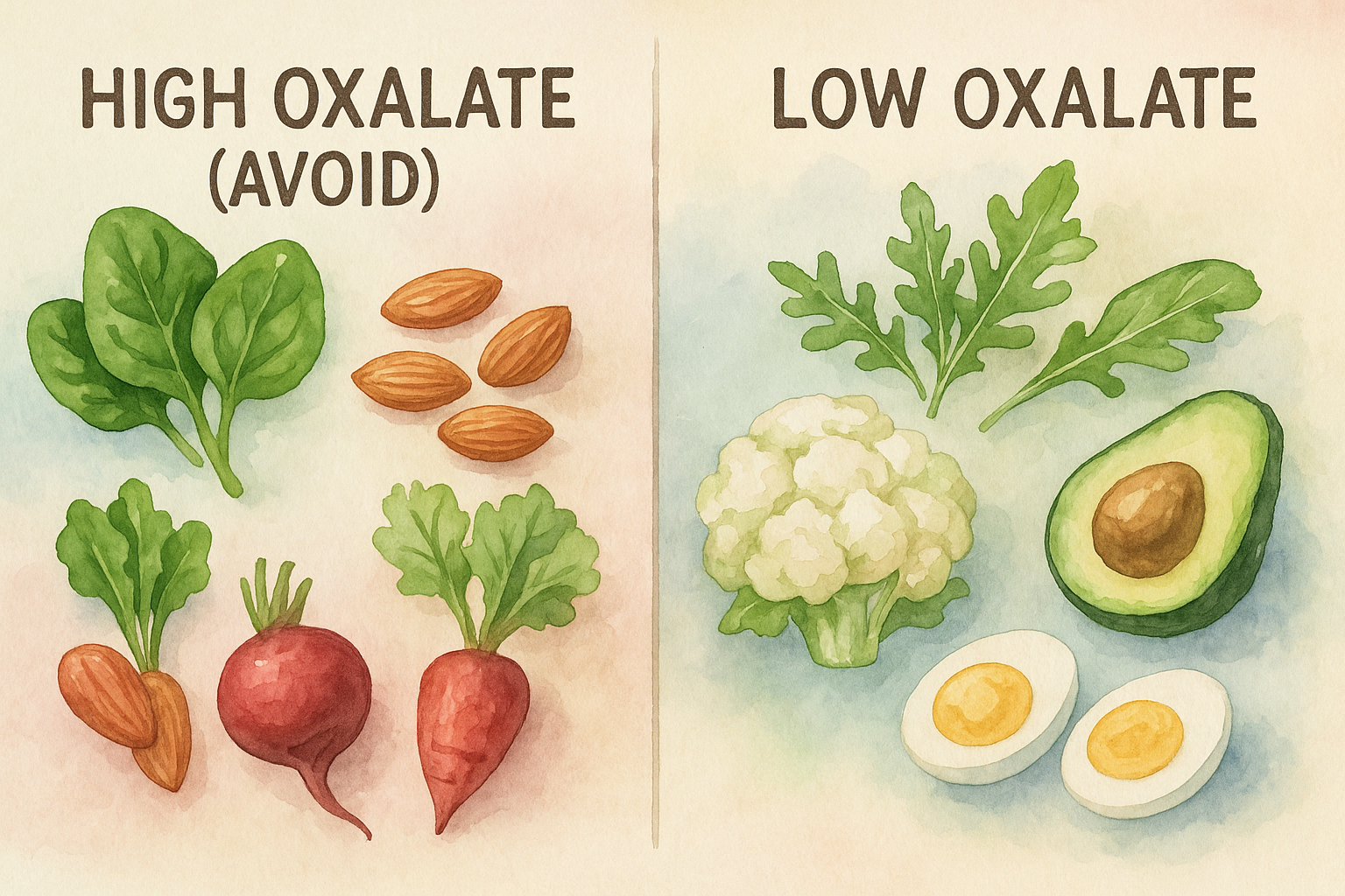 Oxalate-rich foods vs low-oxalate foods