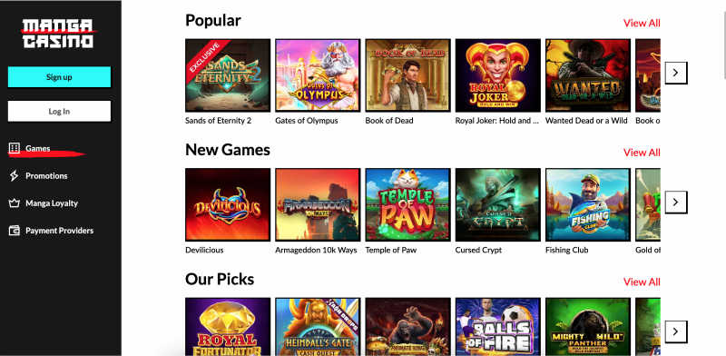 Screenshot of Manga Casino