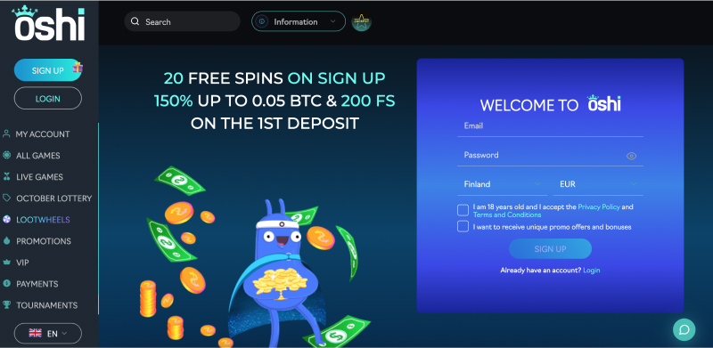 Screenshot of Oshi Casino