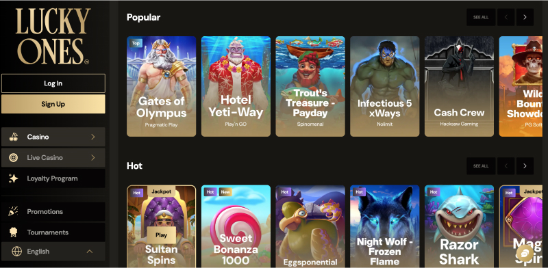Screenshot of LuckyOnes Casino
