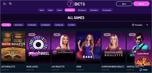 Screenshot of 7Bet