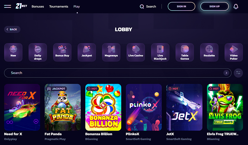 Screenshot of games at mBit Casino