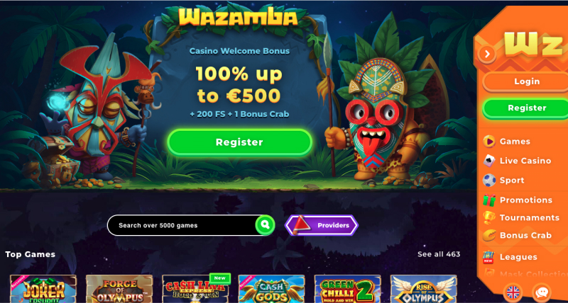 Screenshot of Wazamba website