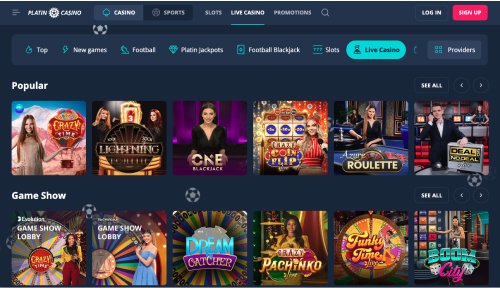 Screenshot of PlatinCasino website