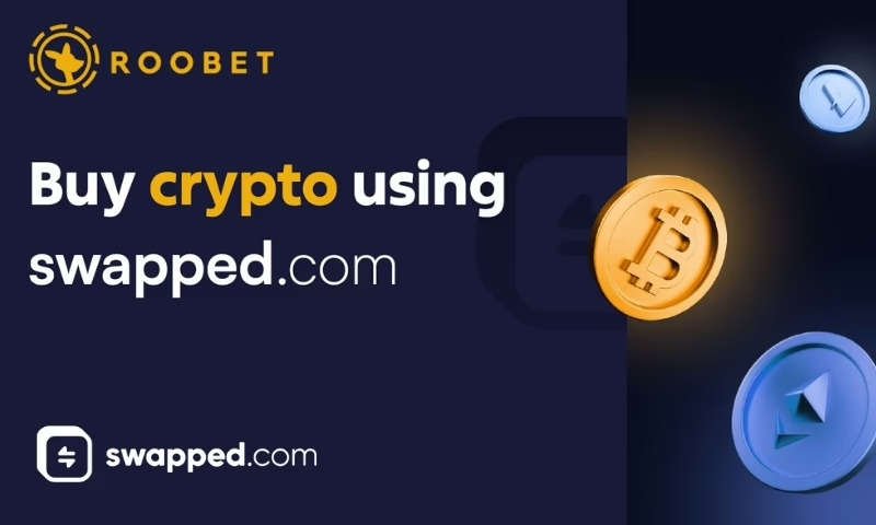 Roobet logo with cryptocurrency