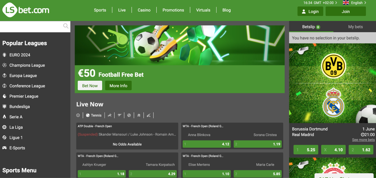 Screenshot of LSBet homepage