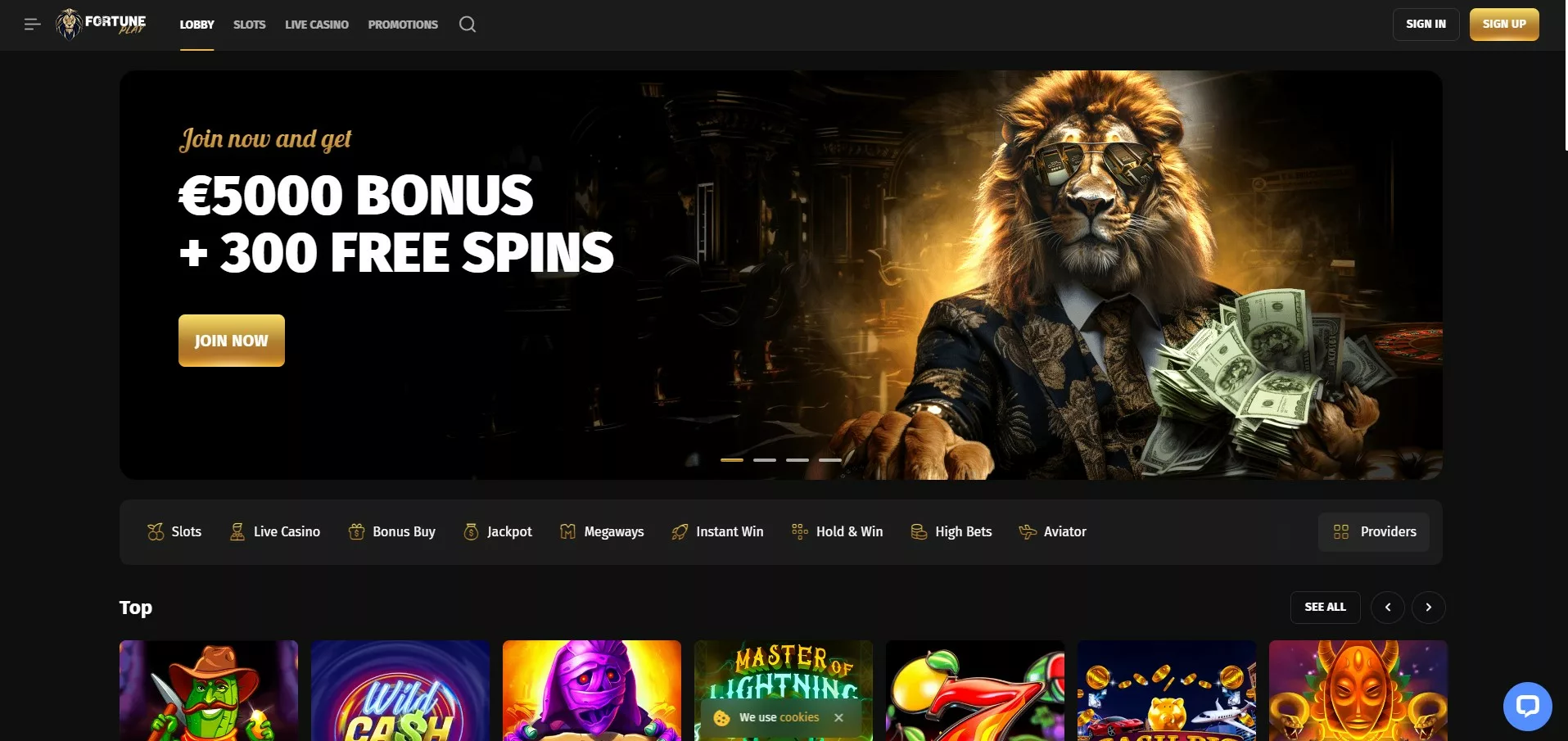 Screenshot of FortunePlay homepage