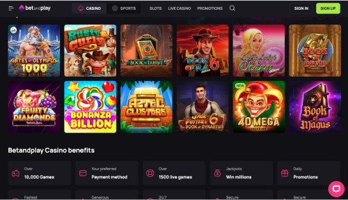 Screenshot of BetAndPlay website