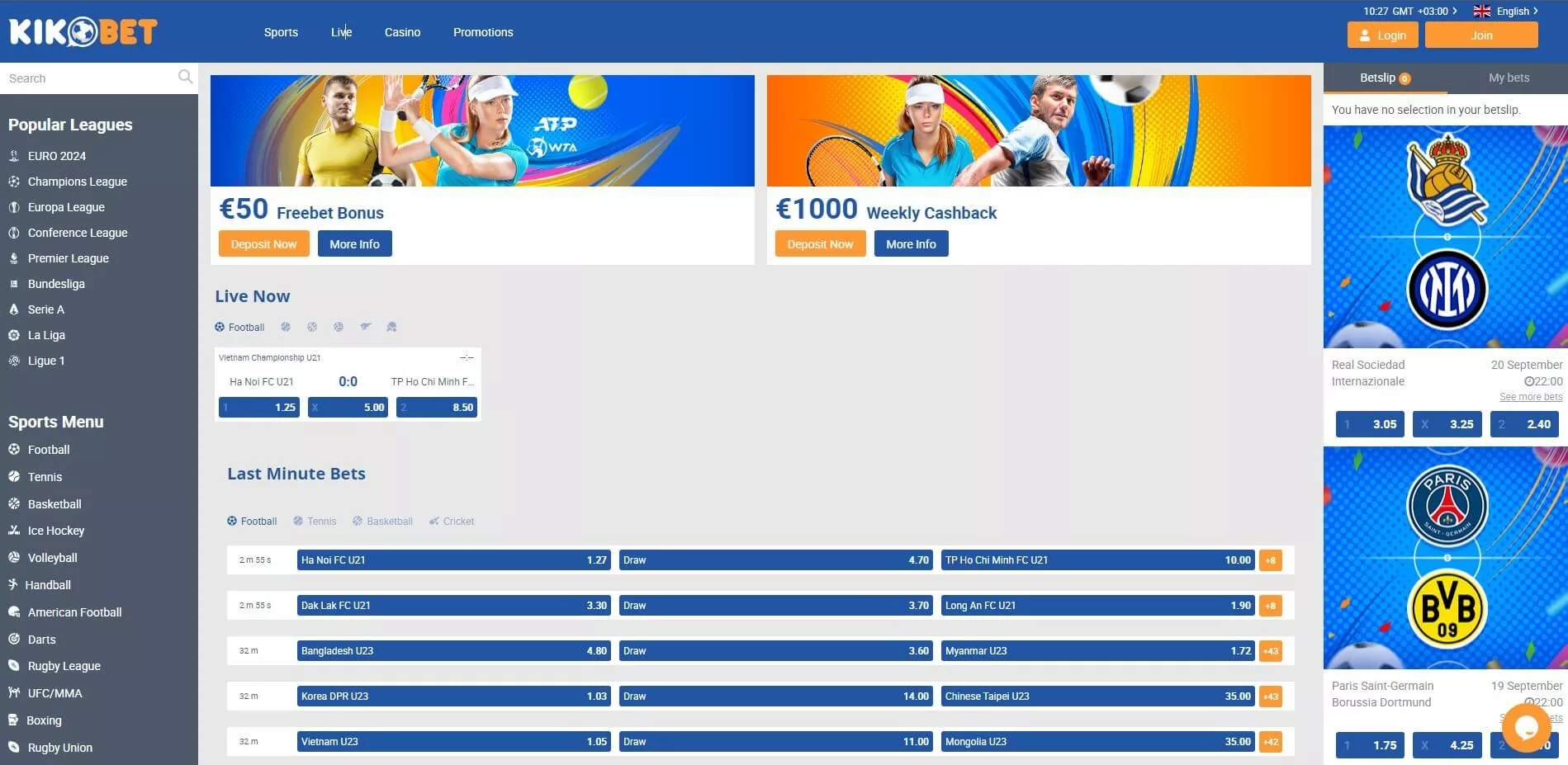 Screenshot of KikoBet homepage