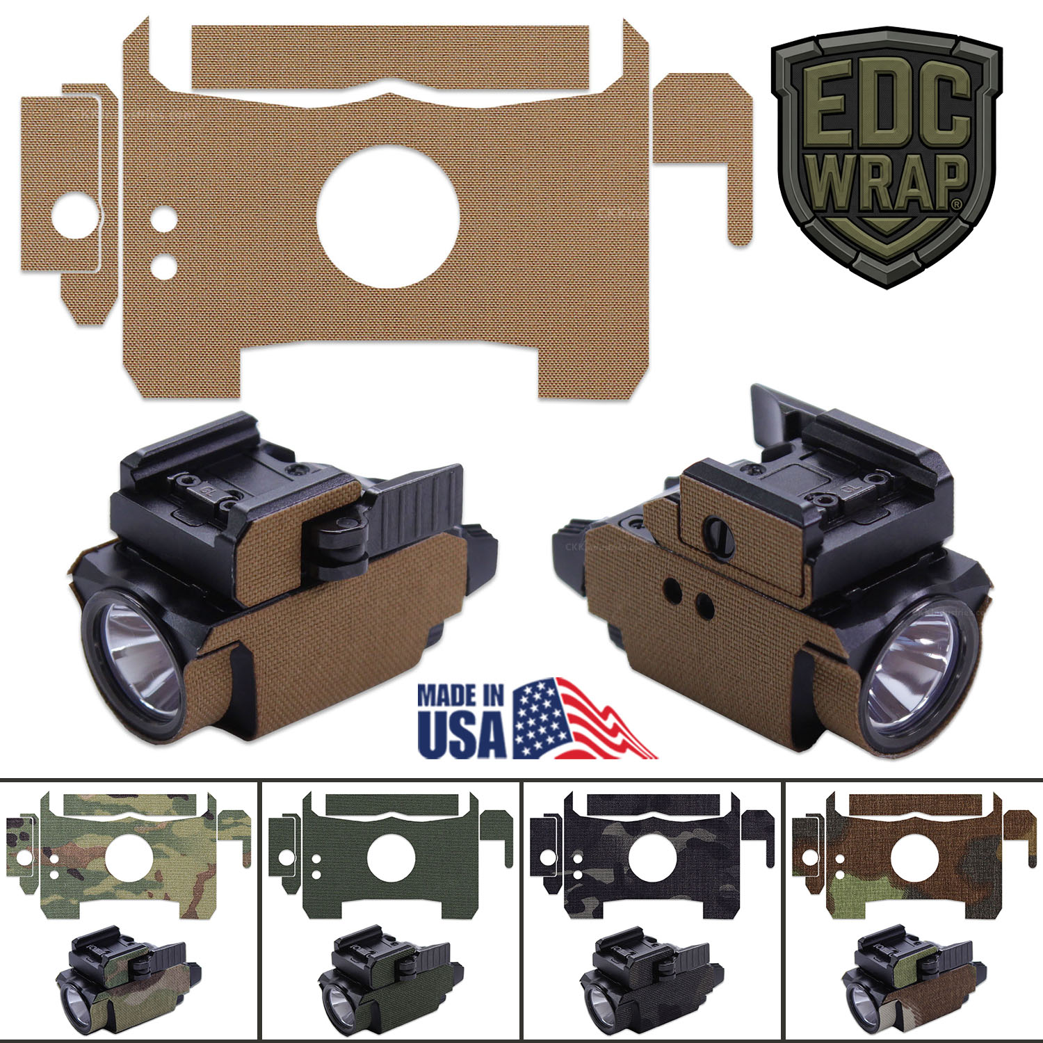 EDC Wrap® Weapon Light Wrap Kit in Cordura® fabric for the Olight Baldr RL Mini, shown in multiple color and pattern options Made in the USA.