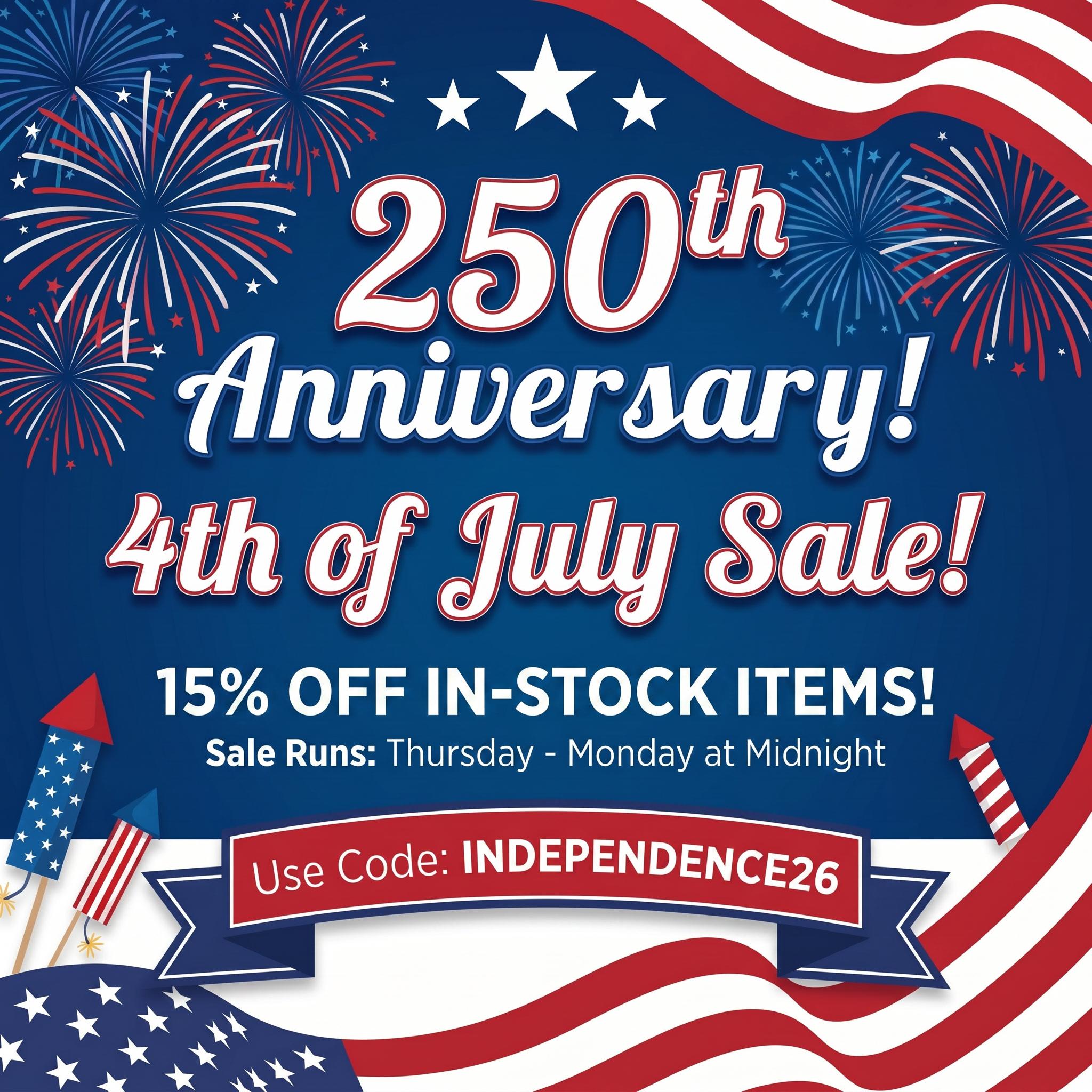 KnifeKits.com 4th of July Independence Day Sale — 15% off all in-stock knife and holster making supplies July 2–6, 2026. Use code INDEPENDENCE26 at checkout.