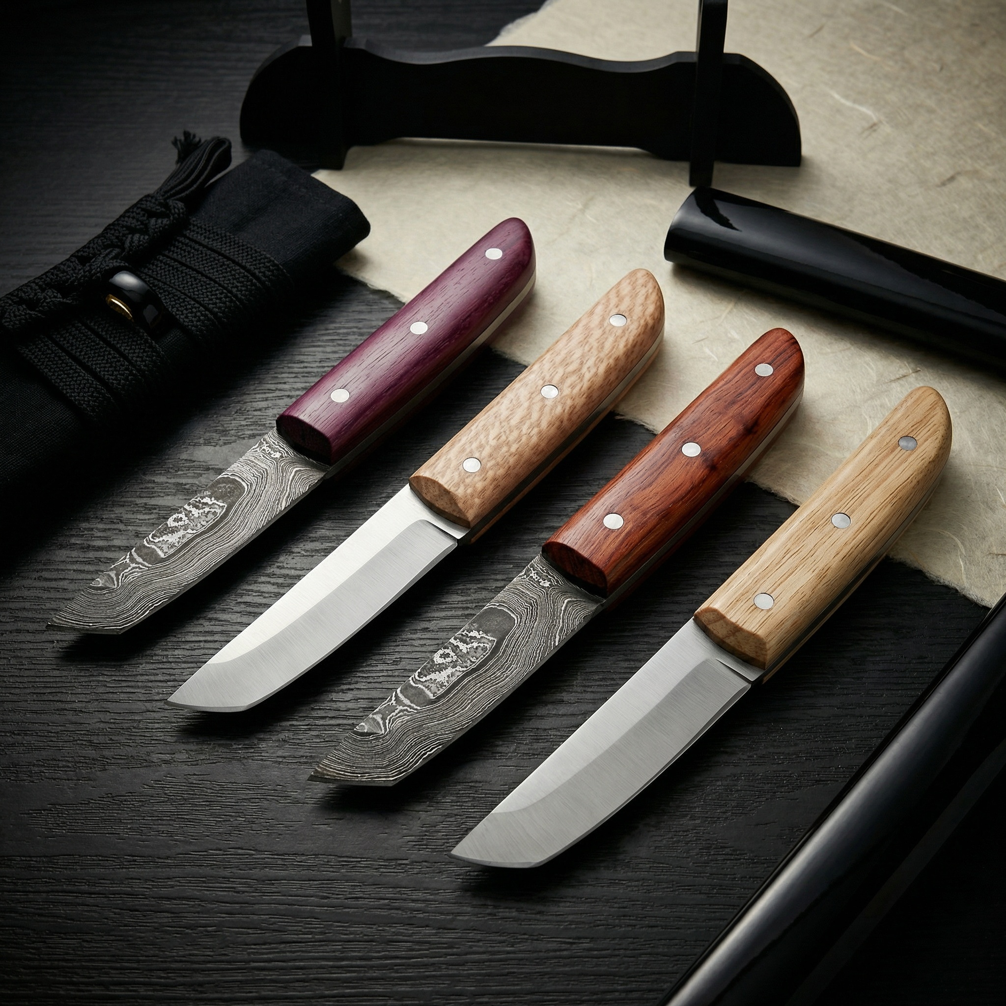USA-made Bushido tanto blade kit with exotic wood handle scales