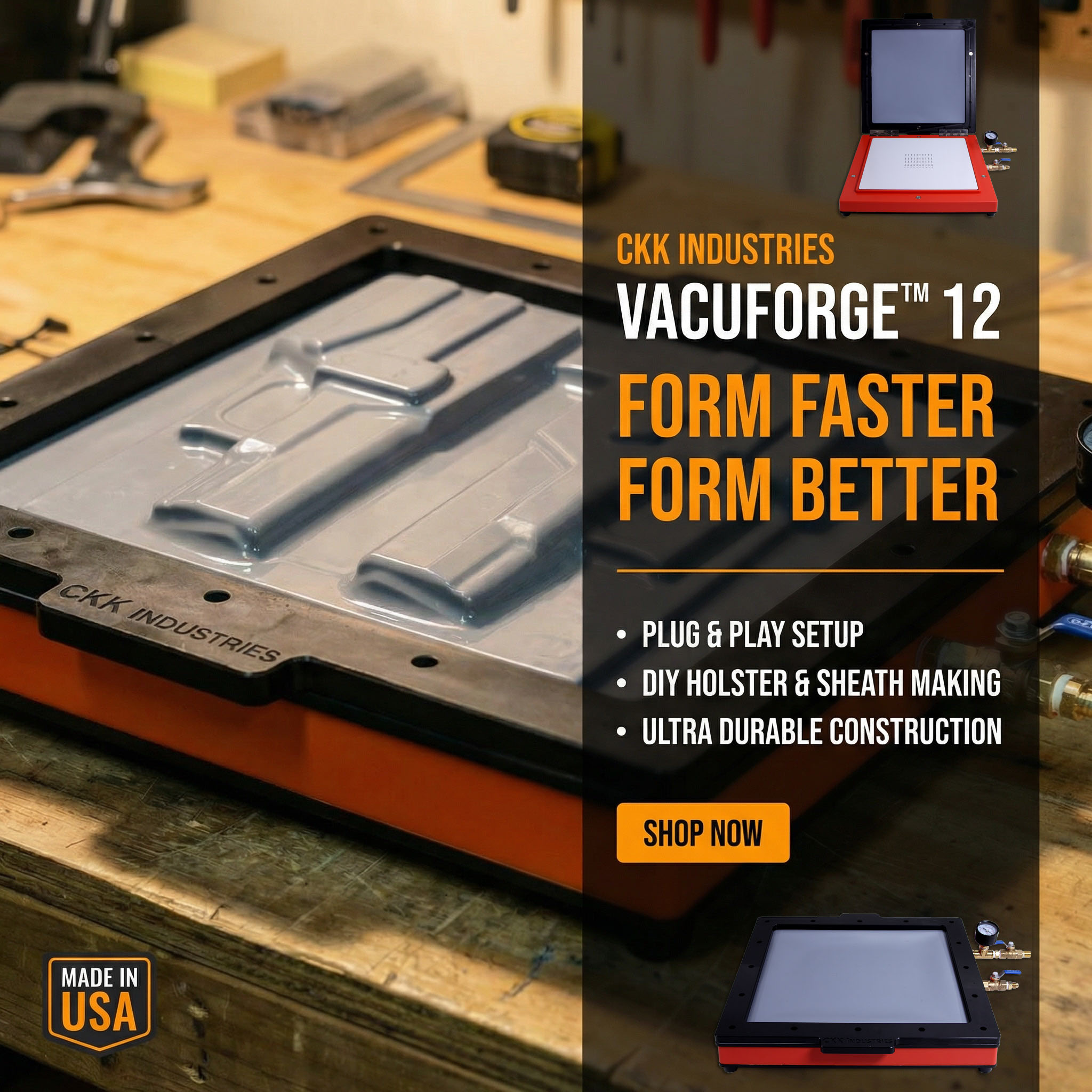 VacuForge™ 12-inch Thermoform Vacuum Molding Press by CKK Industries, American-made