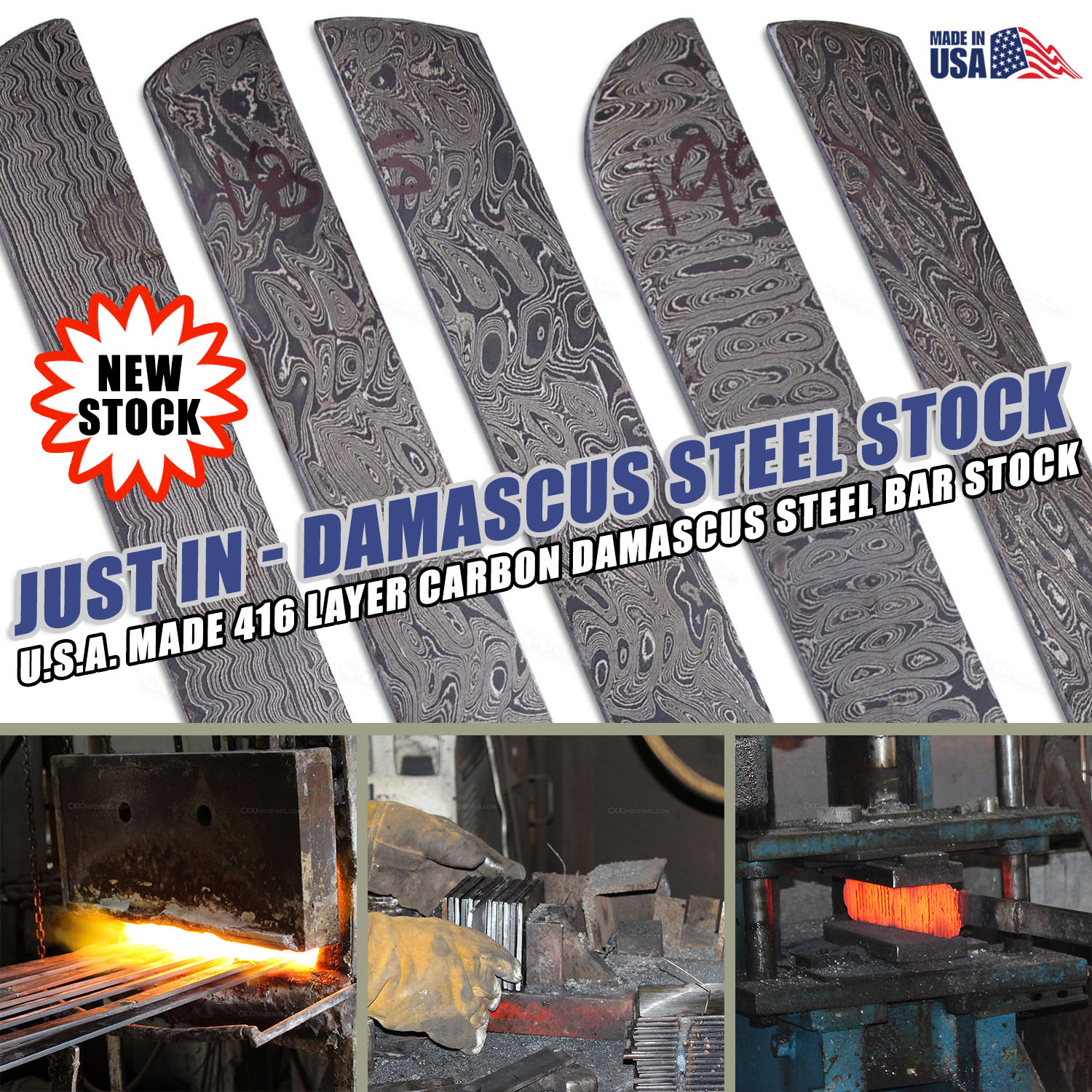 416-layer USA carbon damascus steel bar stock with different patterns and dimensions