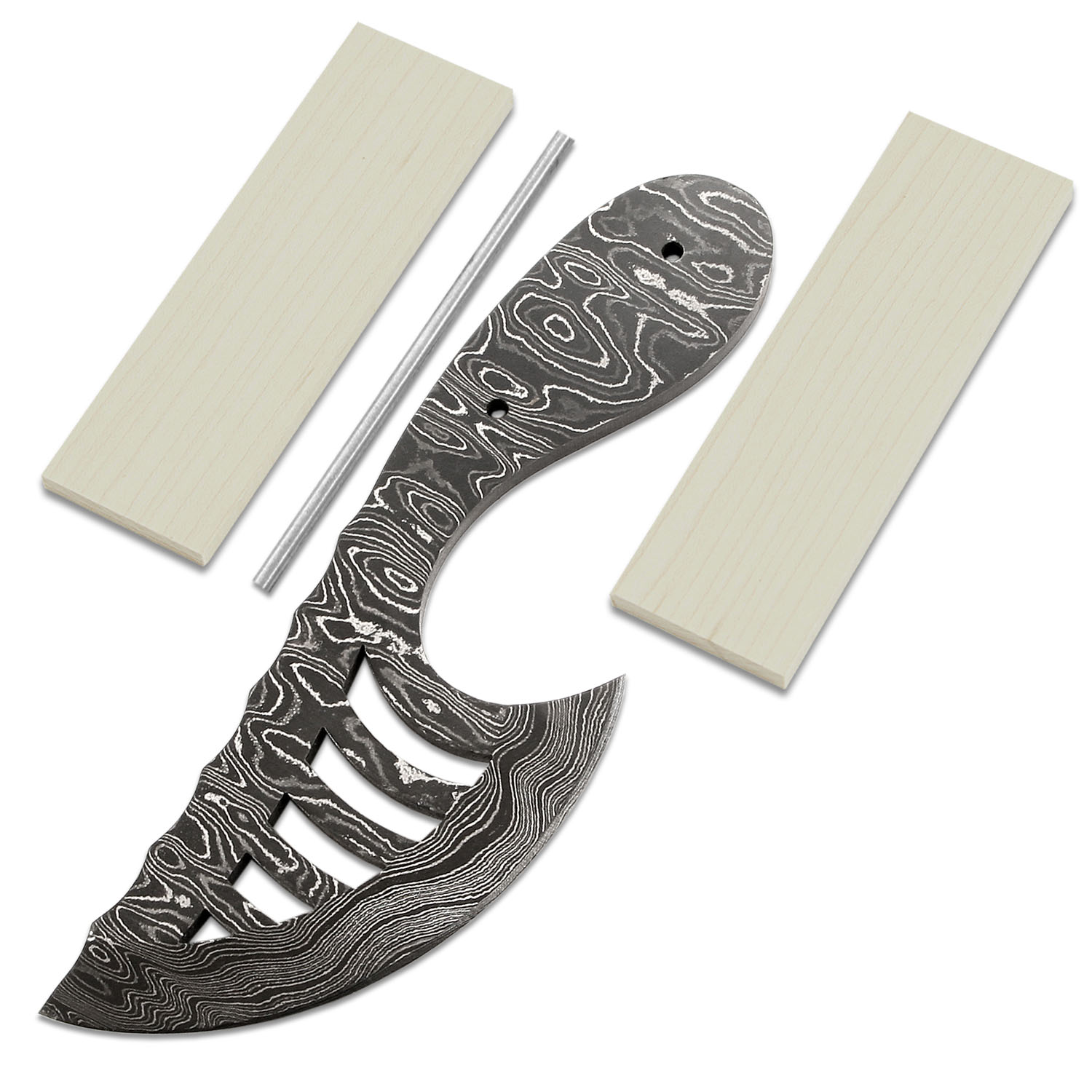 Astro Skinner Knife Kit - (USA Damascus) - DIY Blade Kit w/Curly Maple Scales