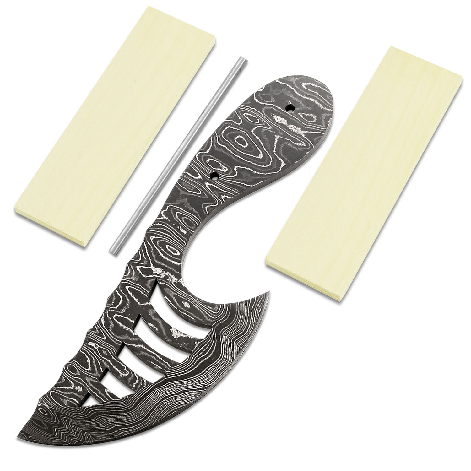 Astro Skinner Knife Kit - (USA Damascus) - DIY Blade Kit w/Yellowheart Scales