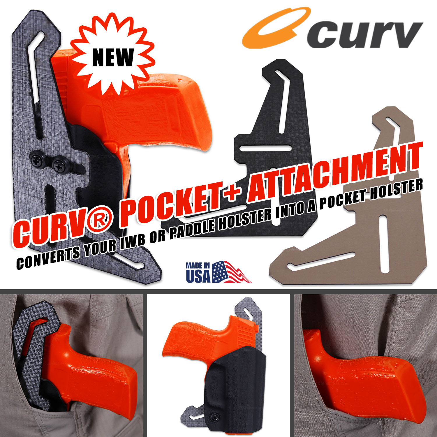 Pocket+ ambidextrous holster attachment for converting IWB holsters to pocket carry