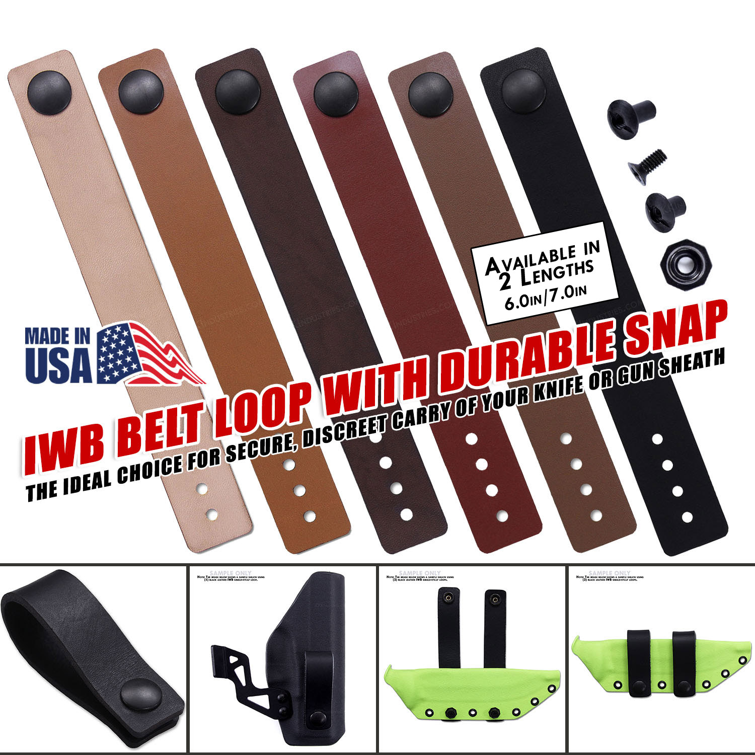 Professional-grade leather IWB belt loop for secure holster mounting, showing snap closure and slotted post hardware