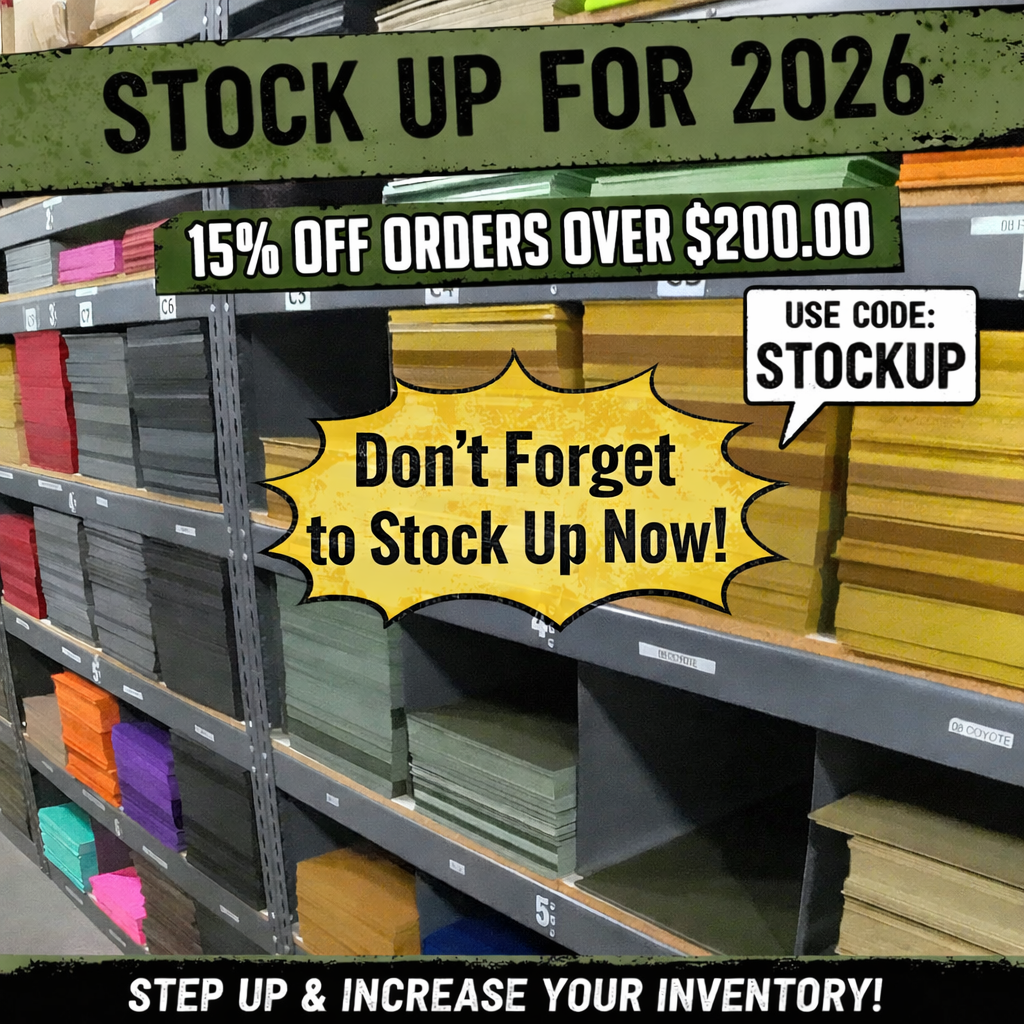 HolsterSmith reminder image: Stock up for 2026 with 15% off orders over $200. Use code STOCKUP at checkout. Sale ends January 5, 2026 at midnight. Build your inventory and save now
