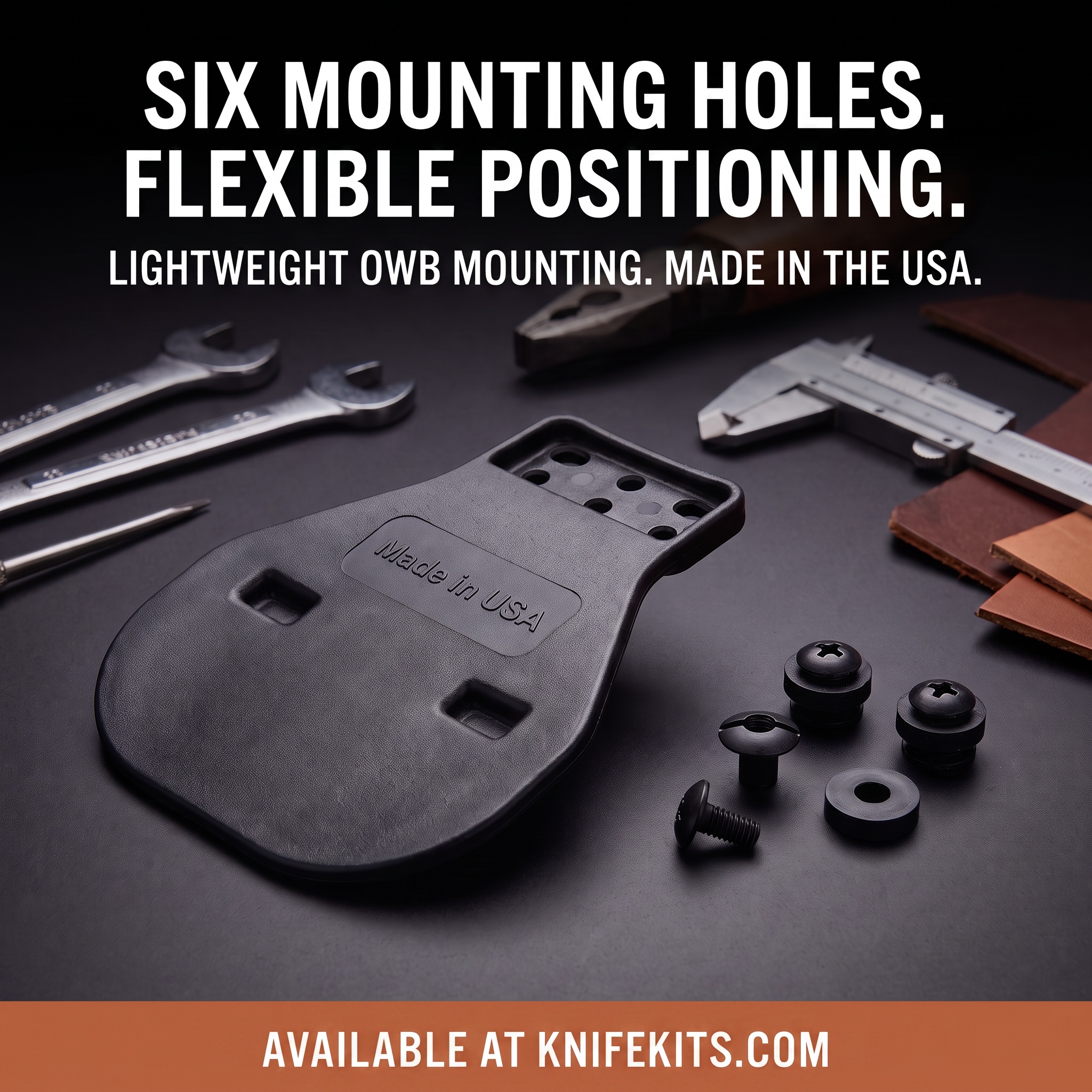The Hip Paddle OWB holster attachment from Talon Retention Systems displayed in black proprietary polymer, showing all six mounting holes with adjustable configuration options for holster makers and builders