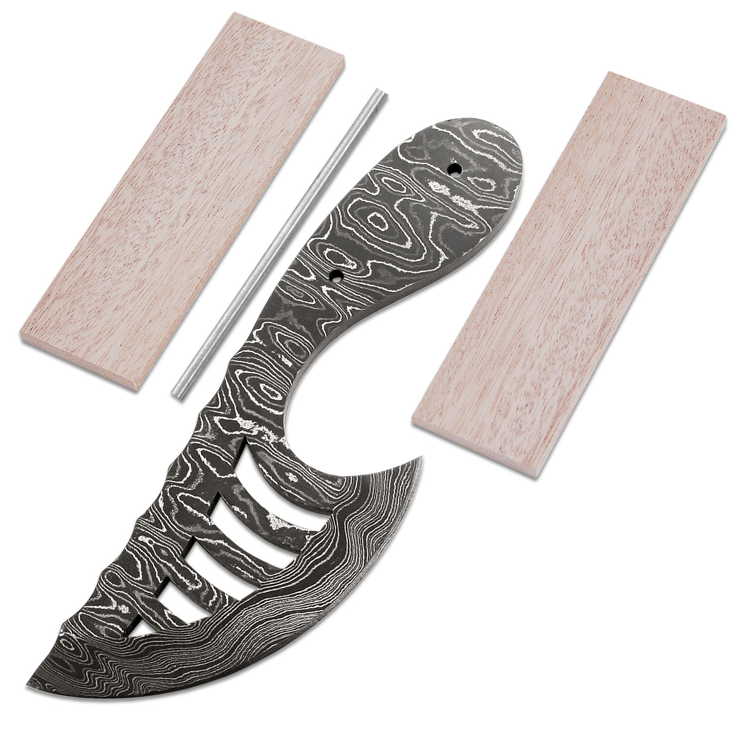 Astro Skinner Knife Kit - (USA Damascus) - DIY Blade Kit w/Mahogany Scales