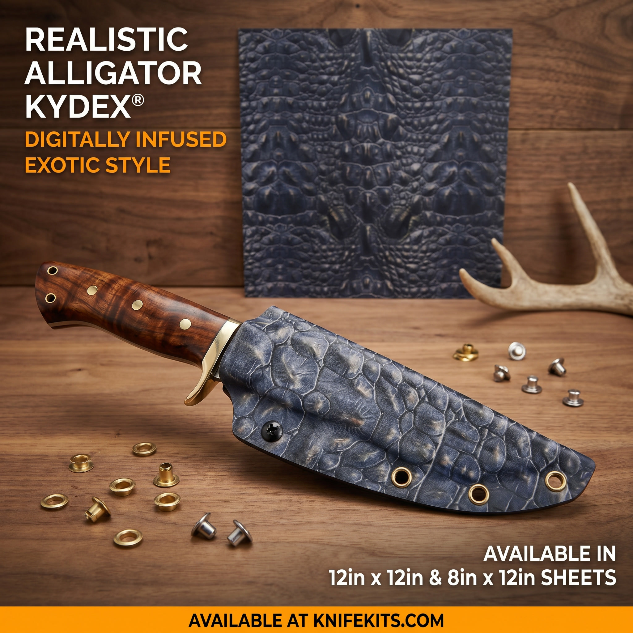 Desert Tan KYDEX sheet digitally infused with a Realistic Alligator graphic, showing deep dimensional scale detail across the full panel