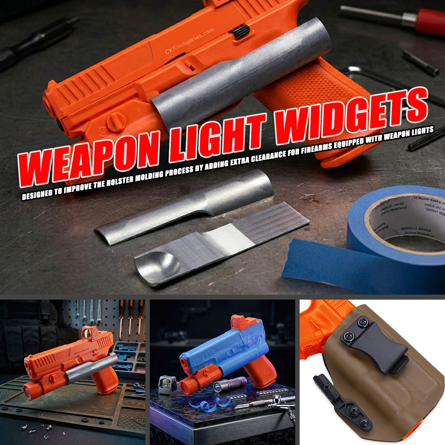ASM™ aluminum weapon light molding widgets, round profile, sold as a pair, made in the USA — designed to prevent holster lock-up during thermoform molding