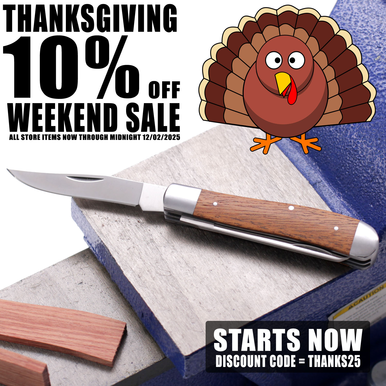 Thanksgiving Weekend Sale: 10% Off All Inventory at KnifeKits.com, November 26–December 2. Use Code THANKS25 at Checkout