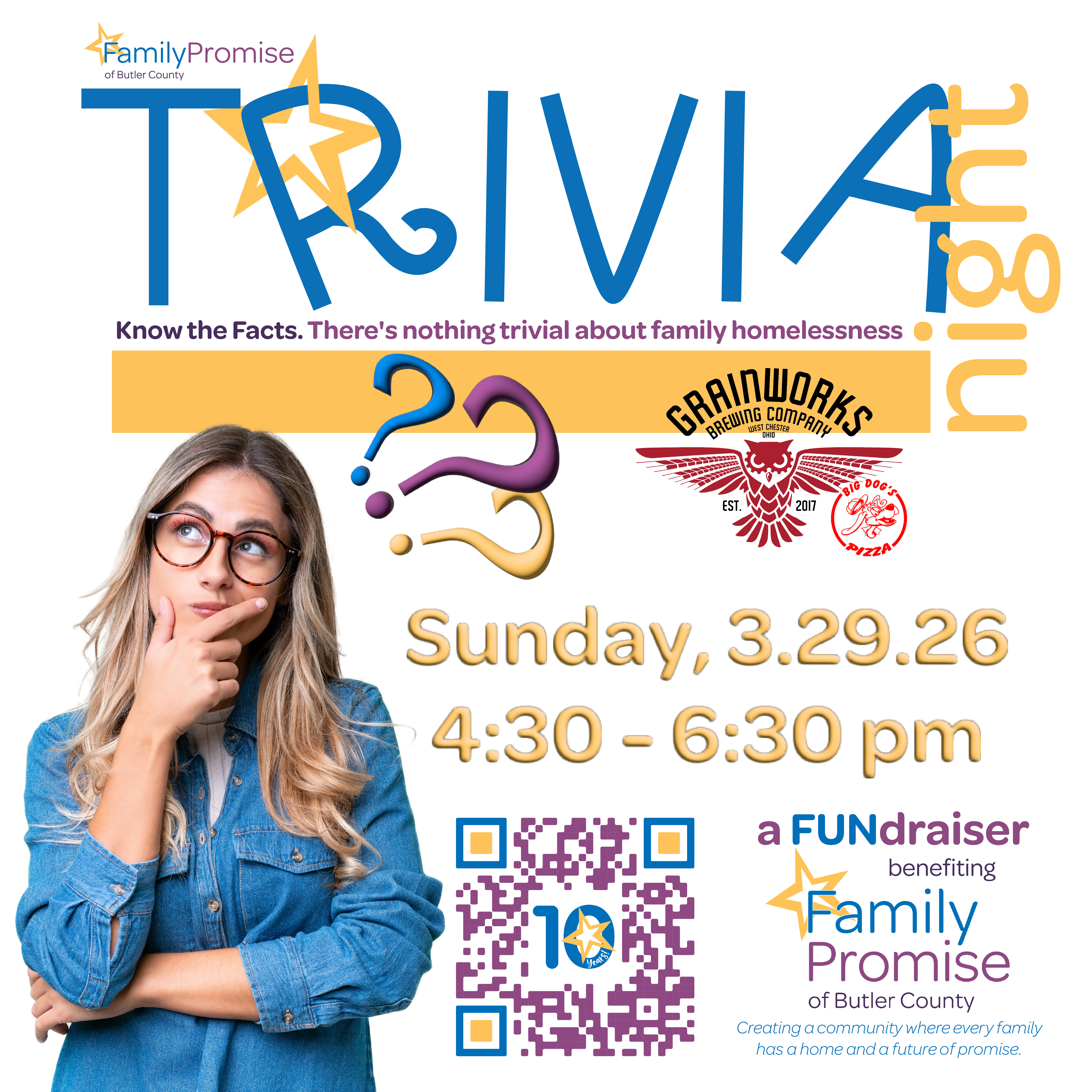 Trivia Night is Sunday, April 27, 4:30 - 6:30 pm at Grainworks in West Chester
