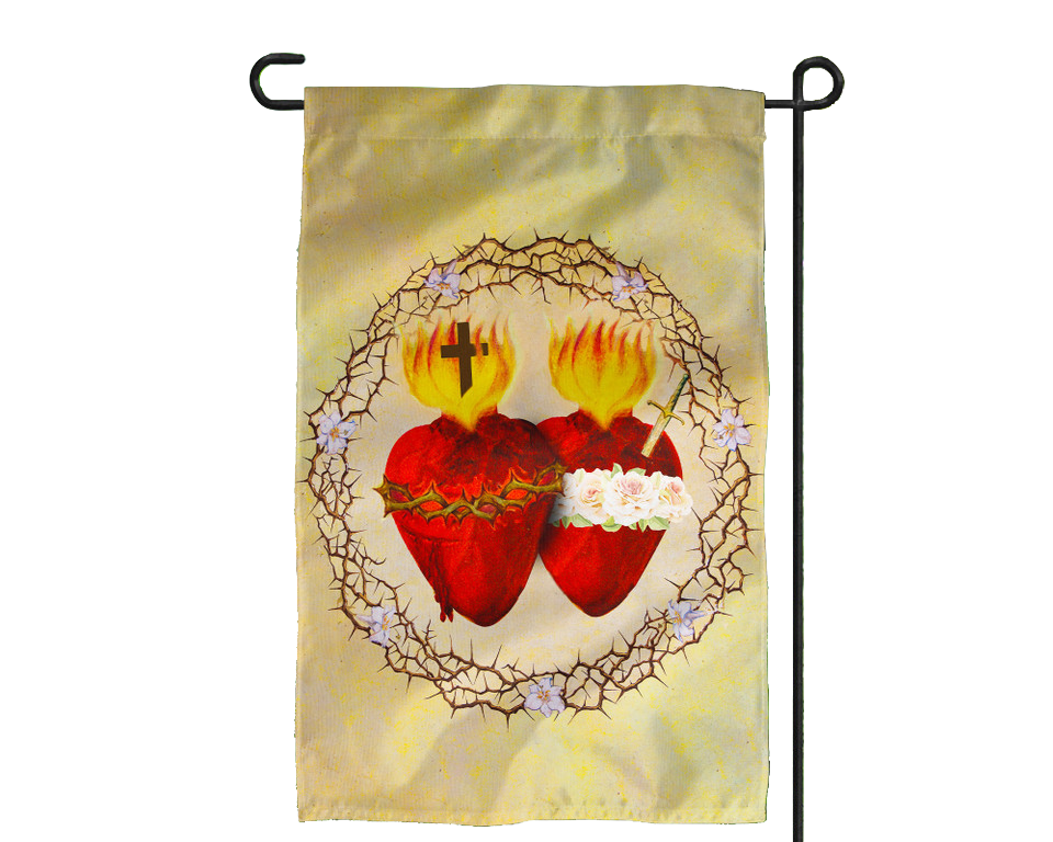 Sacred and Immaculate Hearts Outdoor Garden Flag