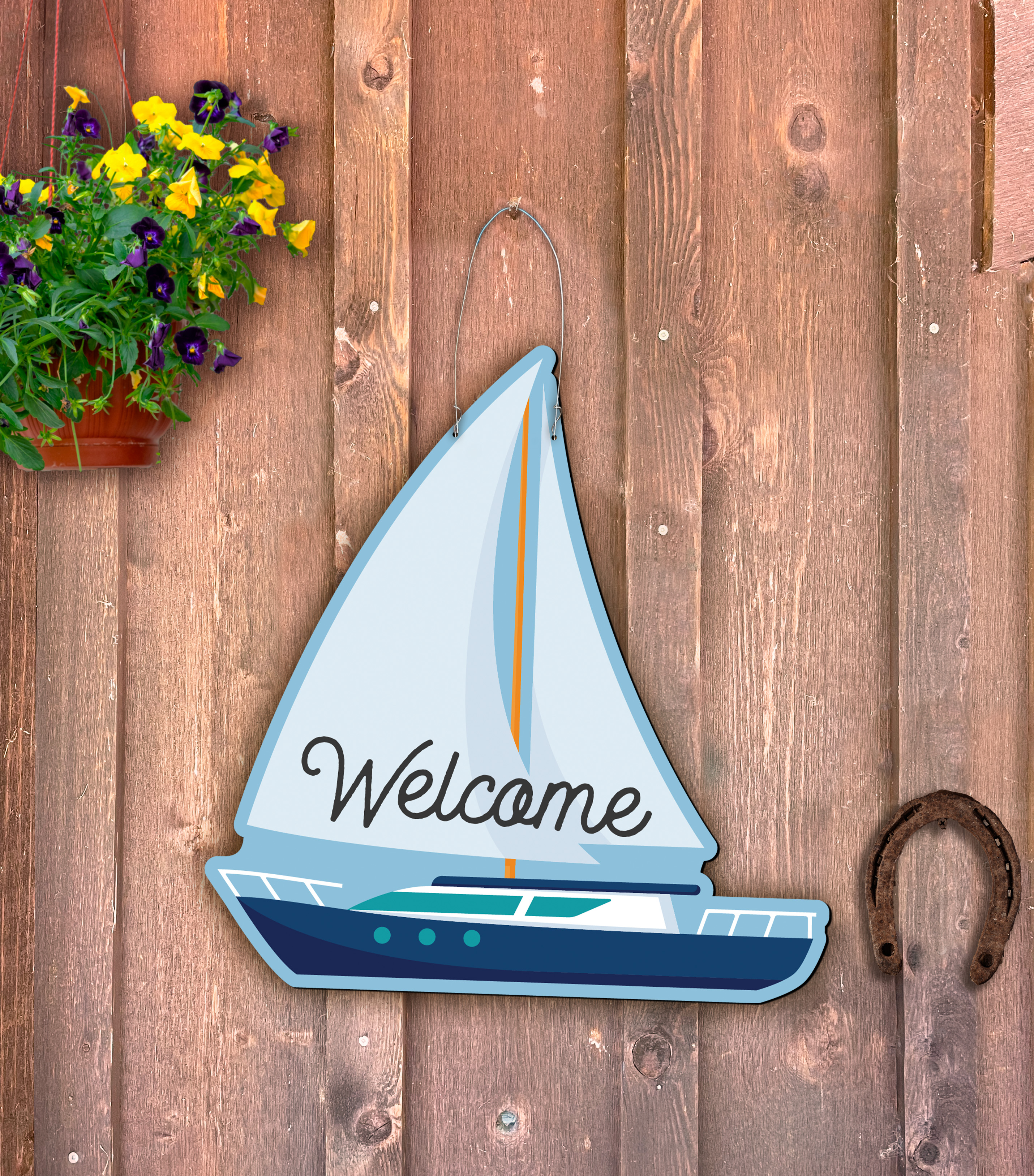 Outdoor Metal Art Sailboat Welcome