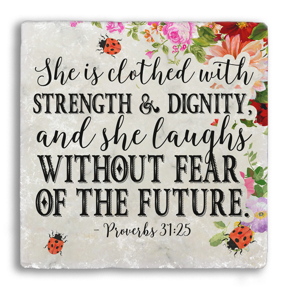 “Clothed with Strength“ Tumbled Stone Coaster