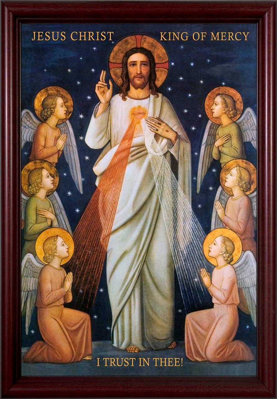 King of Divine Mercy Church-Sized Cherry Framed Canvas