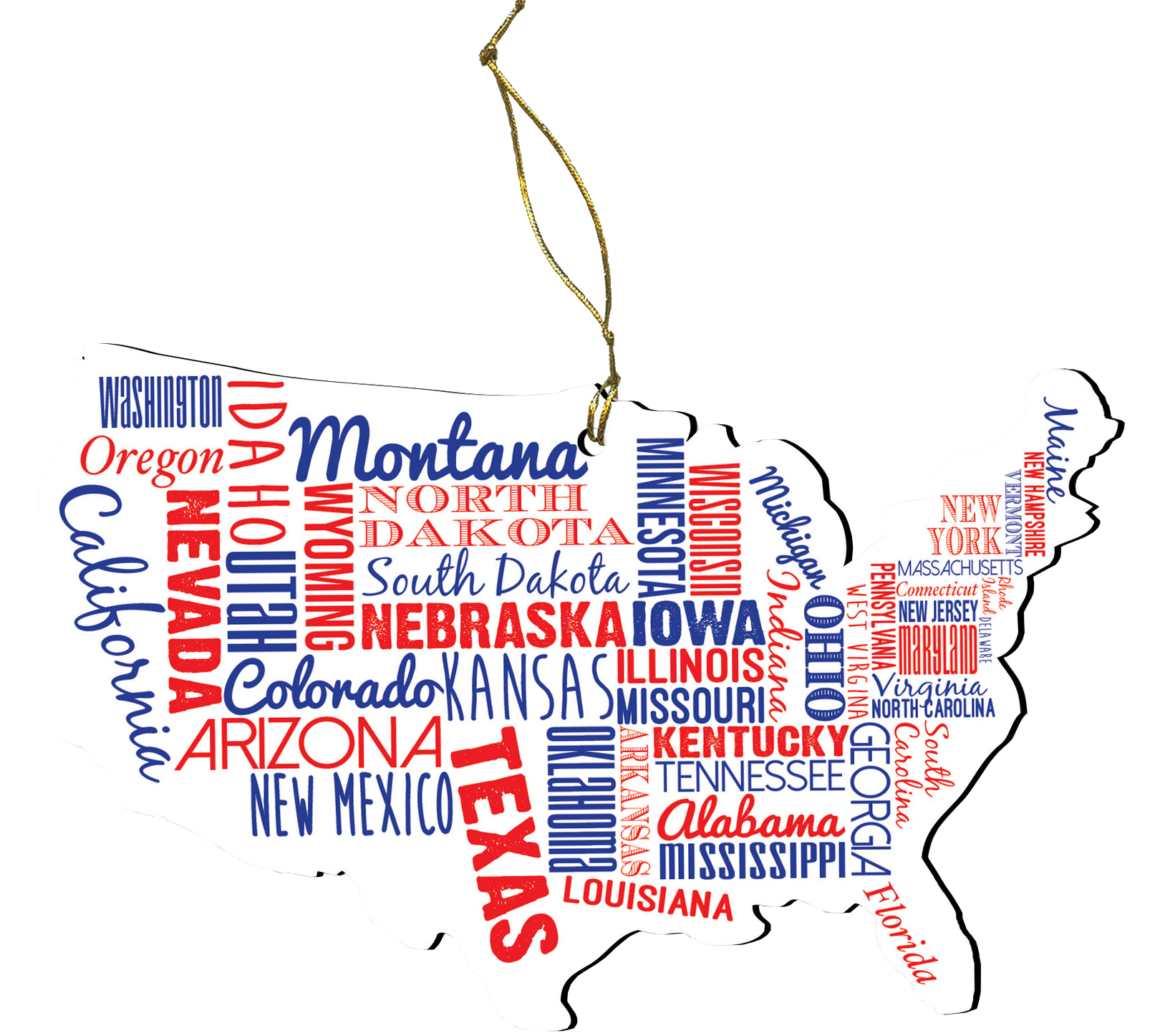 USA Wooden State Ornament