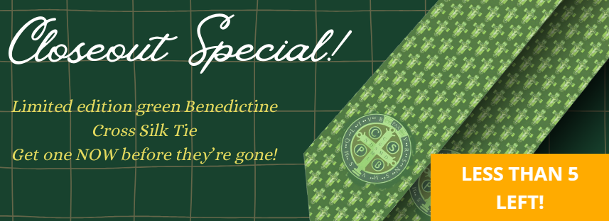 Closeout Special! Green Benedictine Cross Silk Tie
