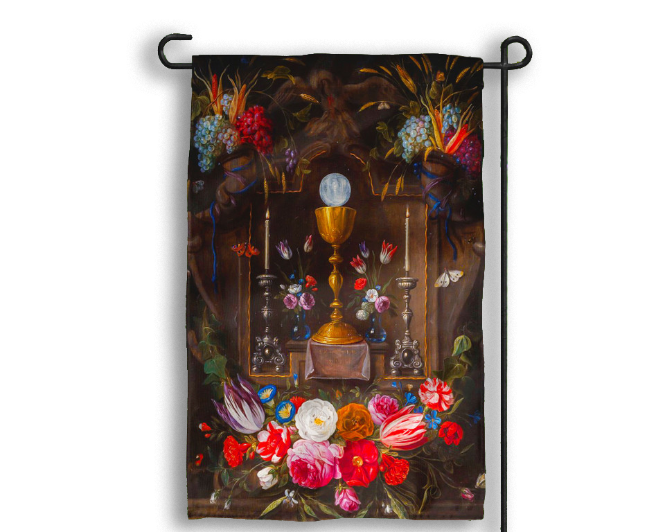 Eucharist Surrounded by Flowers Outdoor Garden Flag