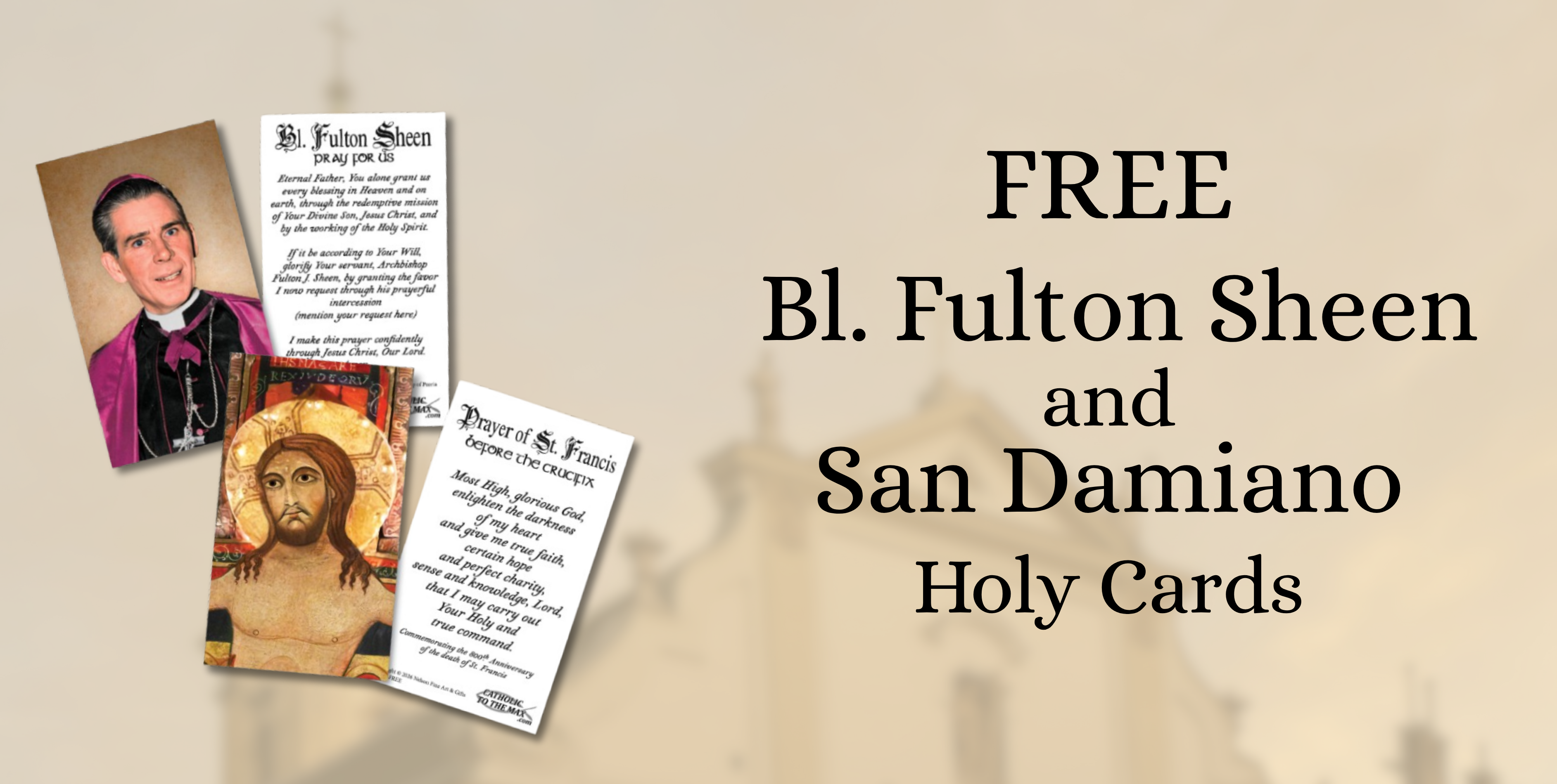 FREE Bl. Fulton Sheen and San Damiano Holy Cards