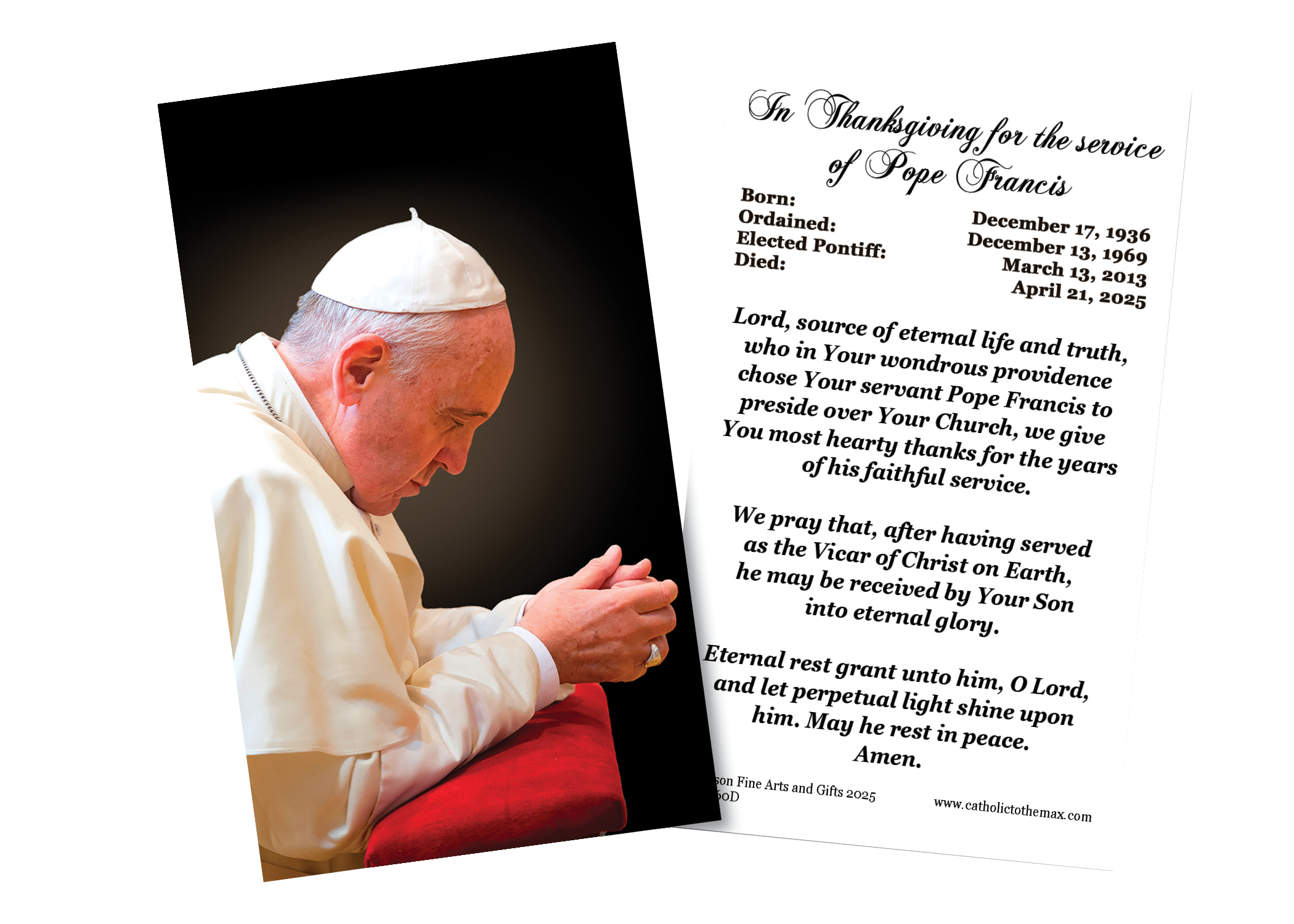 Thanksgiving for the Life of Pope Francis Holy Card