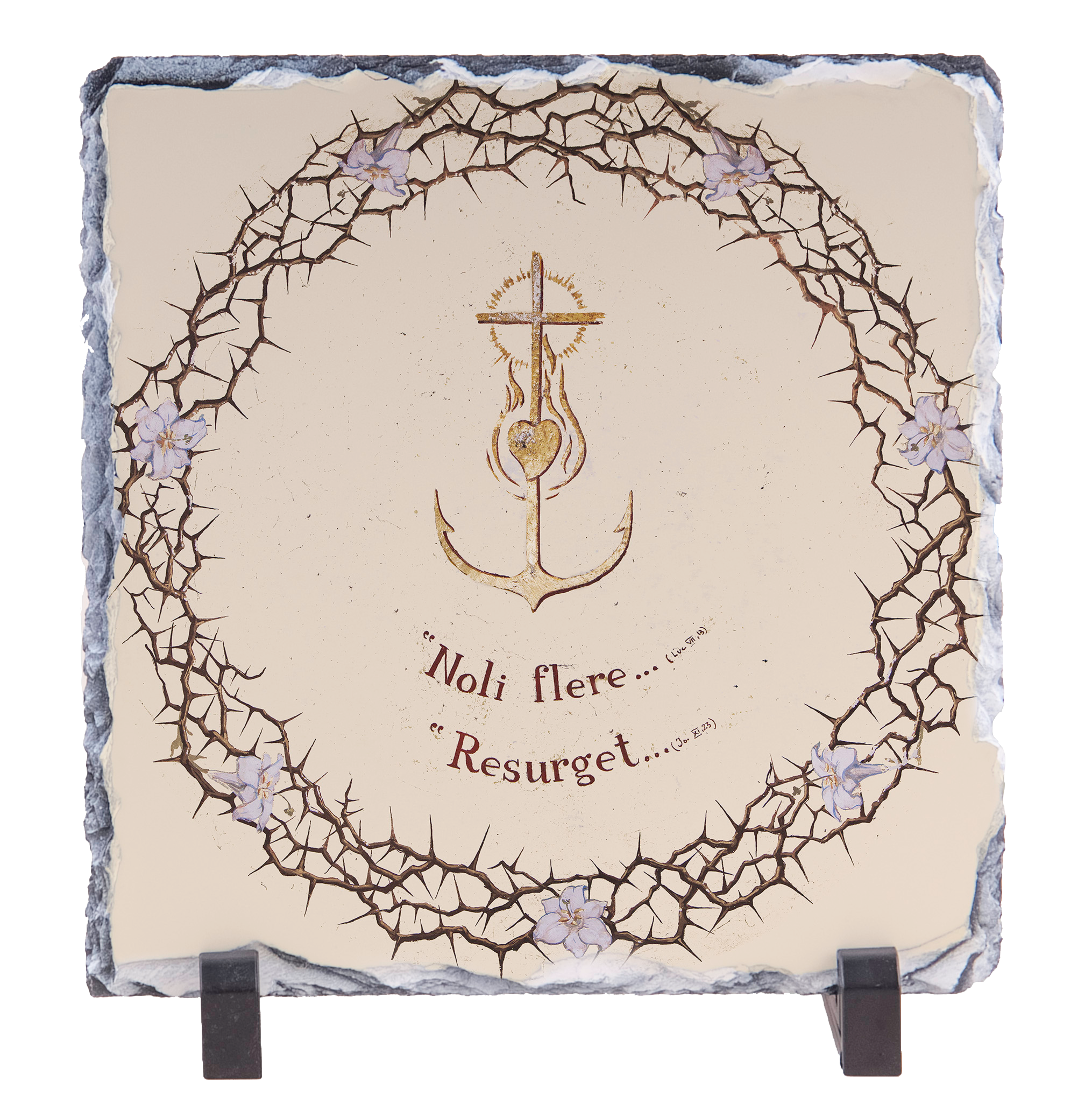 Crown Of Thorns And Anchored Cross Square Slate Tile