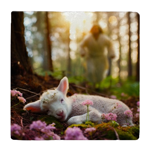 Springtime Sheep Tumbled Stone Coaster