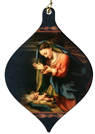 Madonna Worshiping the Child by Correggio Wood Ornament