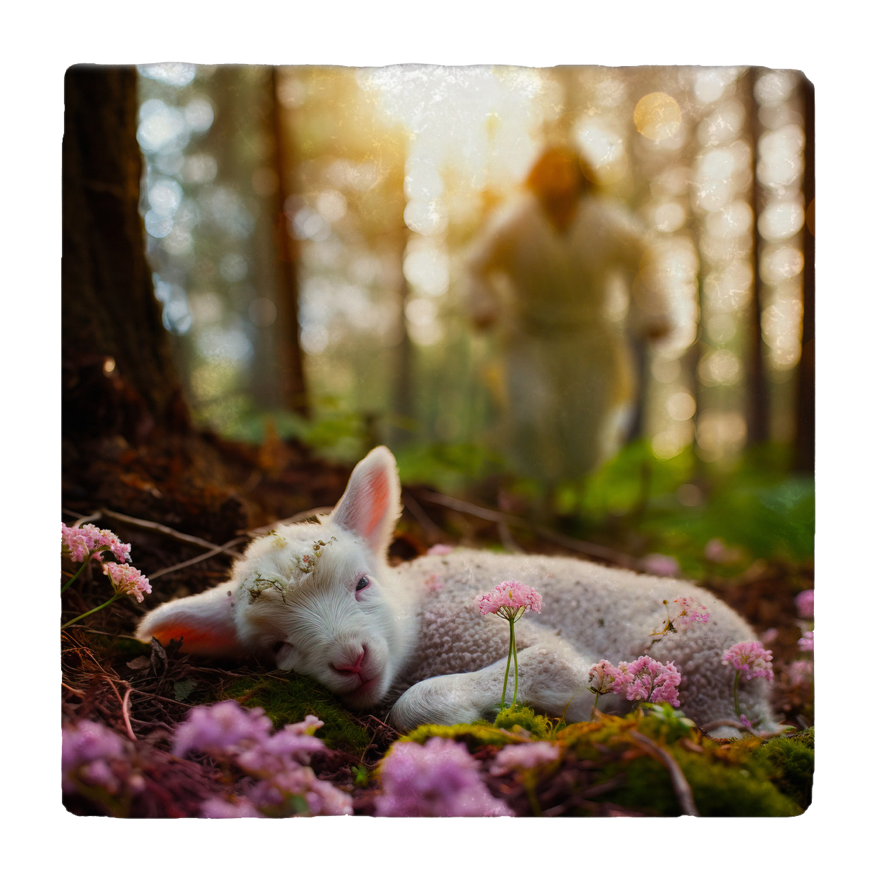 Springtime Sheep Tumbled Stone Coaster