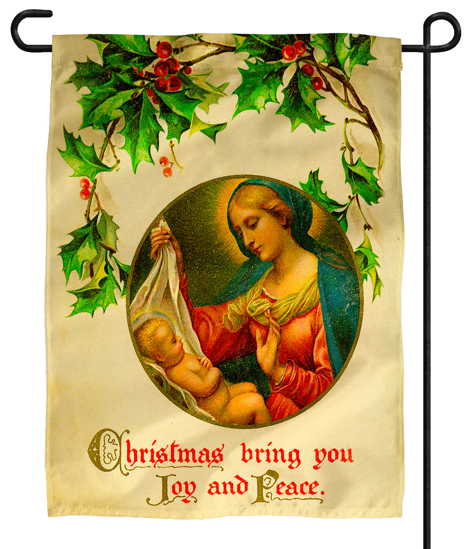 Vintage Madonna with Holly Outdoor Garden Flag