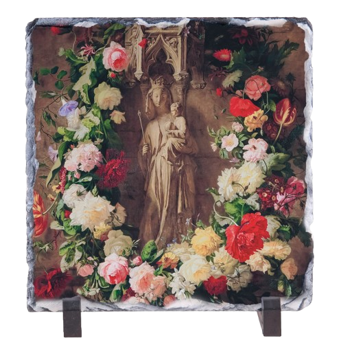 Virgin and Child with Garland Square Slate Tile