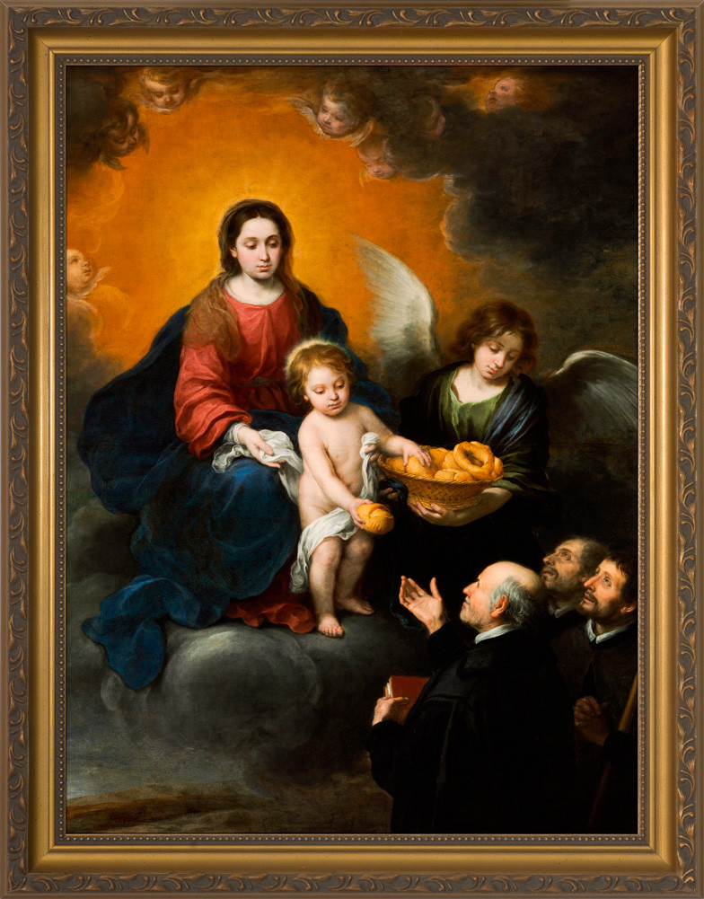 The Infant Christ Distributing Bread to Pilgrims by Murillo - Gold Framed Art